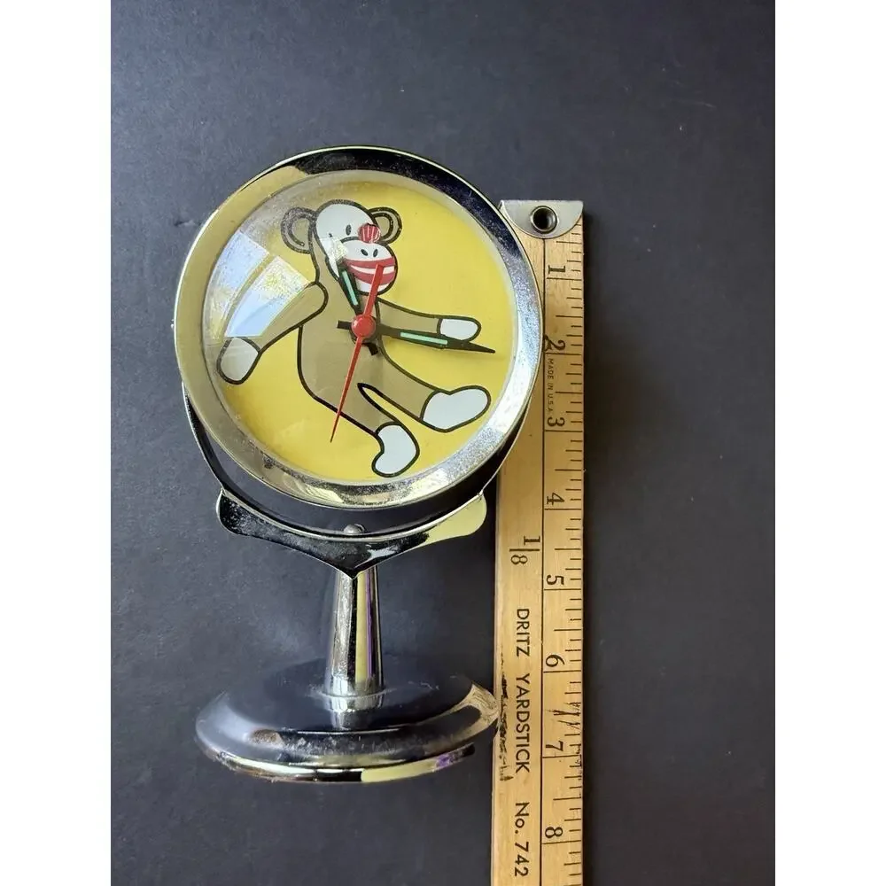 Vintage Monkey Alarm Clock Silver Tone Whimsy UNTESTED